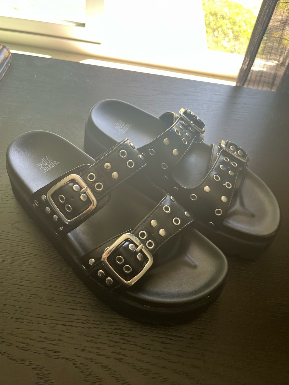 Black Studded Double-Buckle Kids Sandals